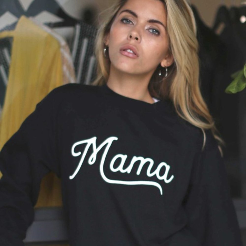Long Sleeve Mama Print Black Sweatshirt